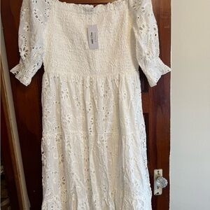 Baltic Born White Eyelet Midi Dress